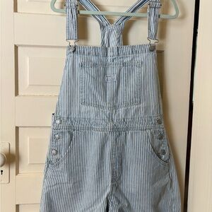 Levi's Blue and White Striped Denim Overalls